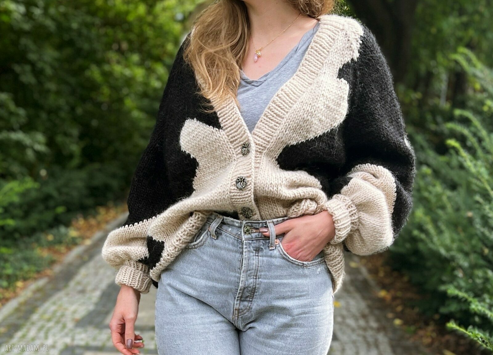 Ręcznie robiony sweter w łaty z wełny merino 100% - Gangsta Knit