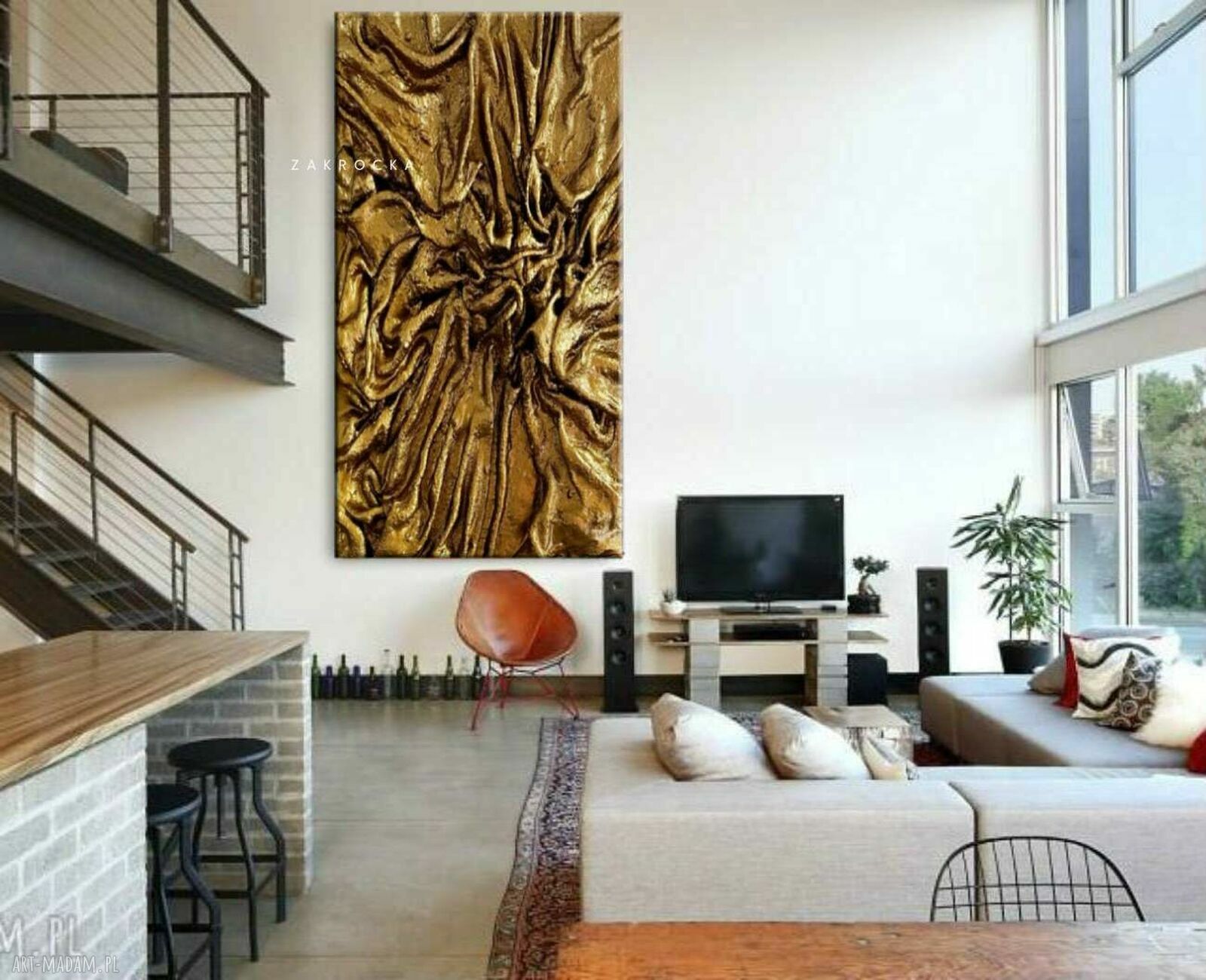 Obraz metaliczny Brudne Złoto L'OR 80x160 cm - ręcznie rzeźbiony