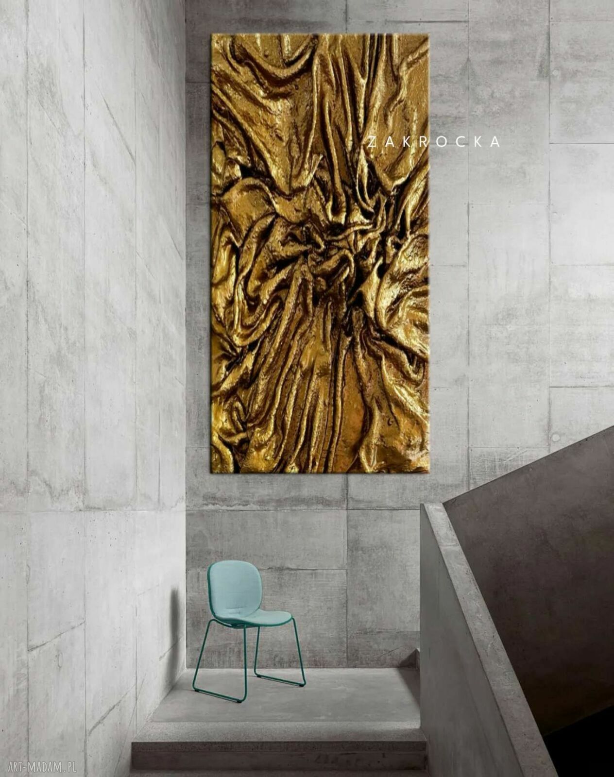 Obraz metaliczny Brudne Złoto L'OR 80x160 cm - ręcznie rzeźbiony