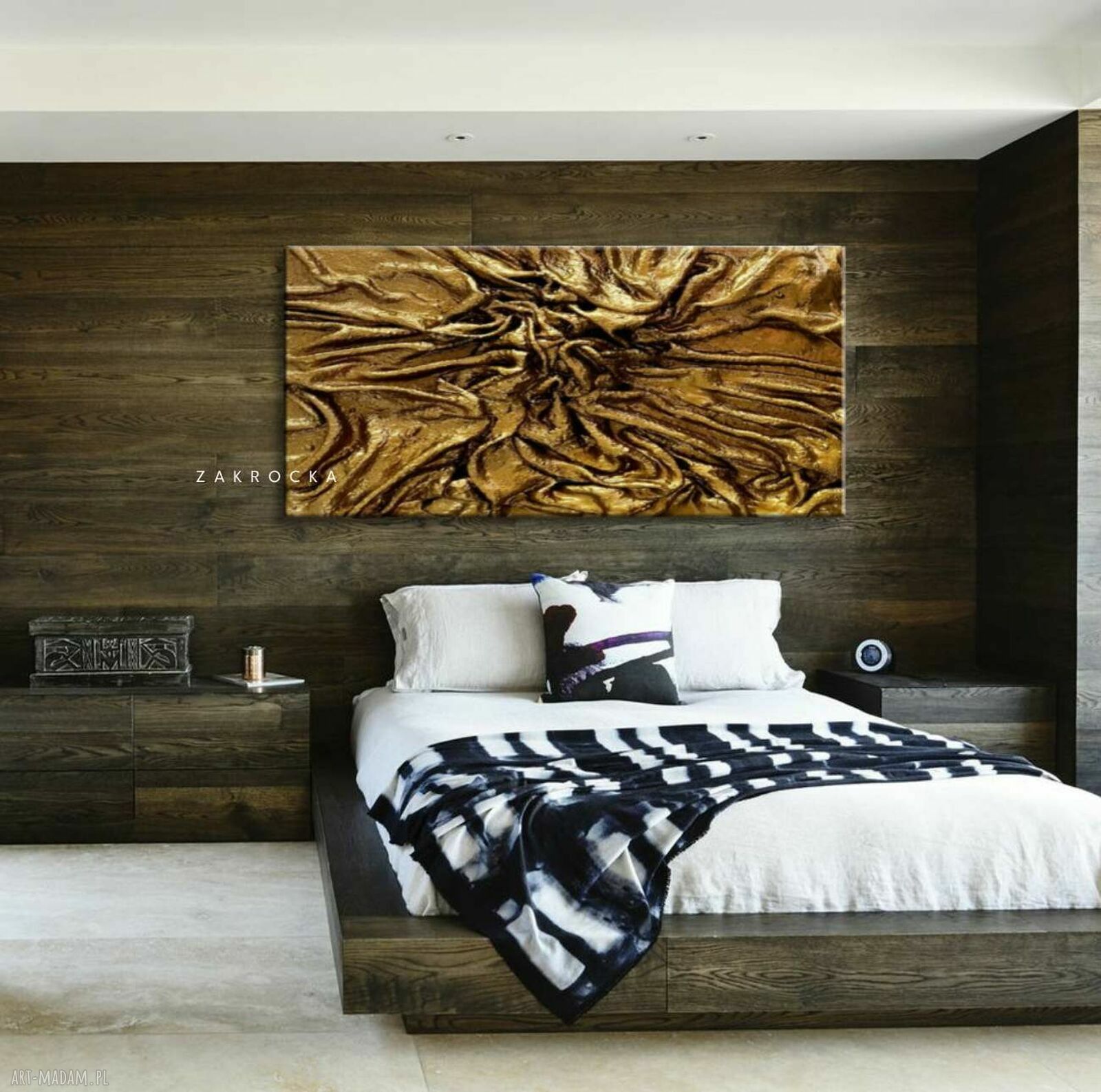 Obraz metaliczny Brudne Złoto L'OR 80x160 cm - ręcznie rzeźbiony