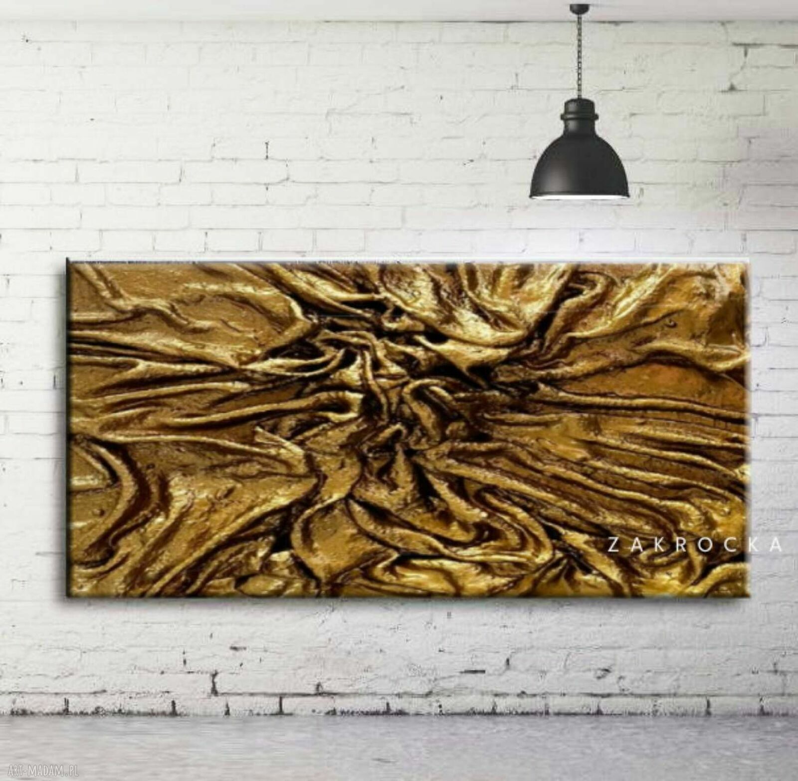 Obraz metaliczny Brudne Złoto L'OR 80x160 cm - ręcznie rzeźbiony