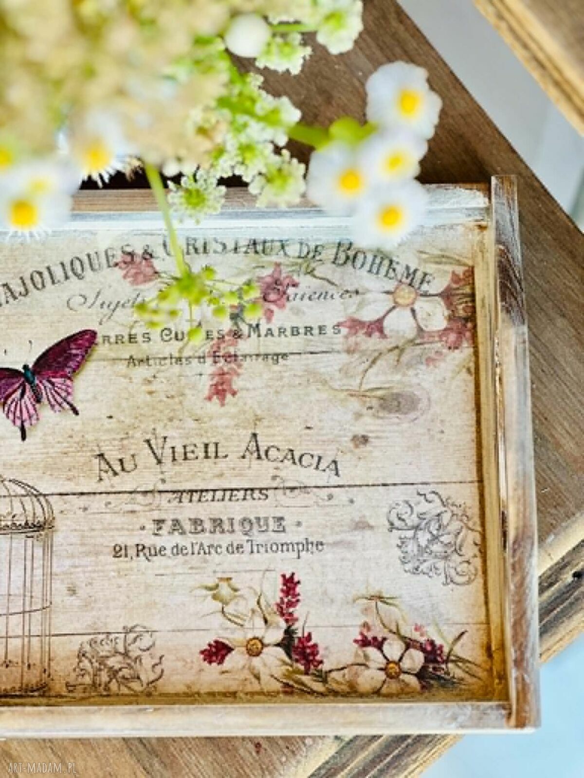 Ręcznie stylizowana taca vintage 30x20 cm - retro motyw