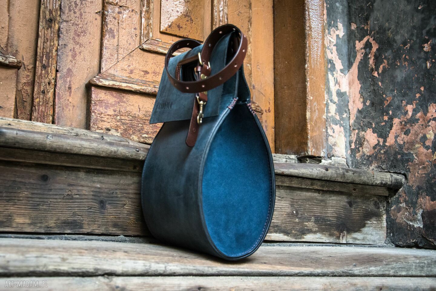 Ręcznie wykonana skórzana torba Ladybuq - granat, rozmiar M