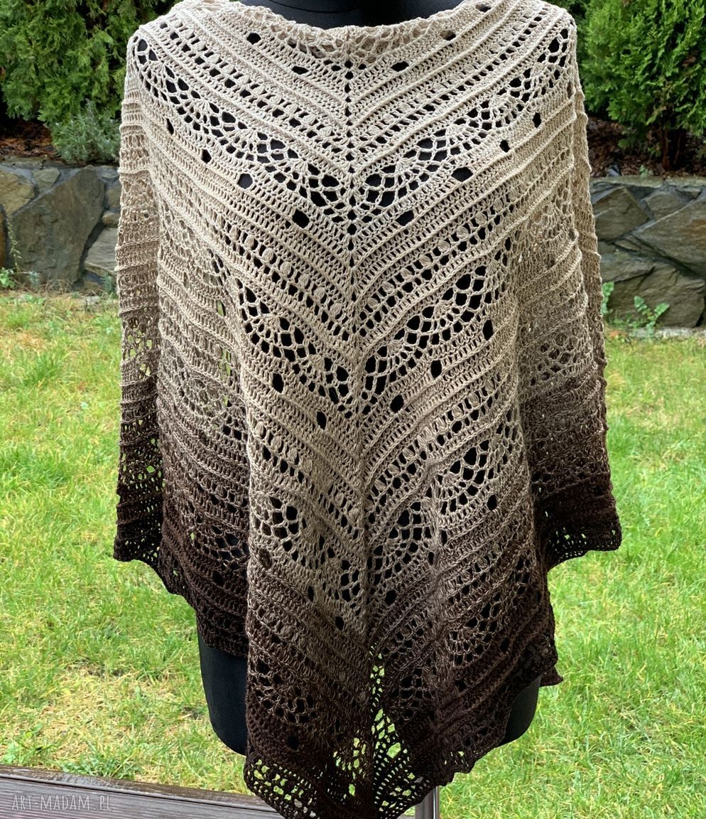 Ręcznie wykonana chusta w odcieniach beżu i brązu - szydełko (handmade)
