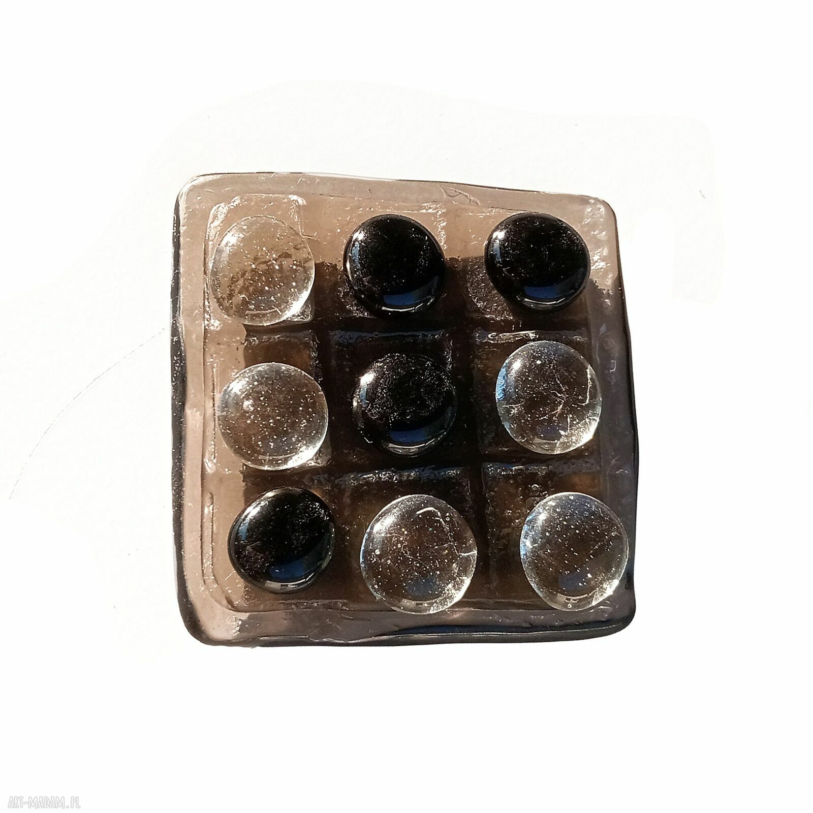 Ręcznie wykonana gra Tic Tac Toe ze szkła w drewnianym pudełku ze szklanym wieczkiem