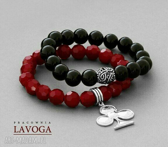 Red crystal black agathe set kryształek agat trefl zawieszka