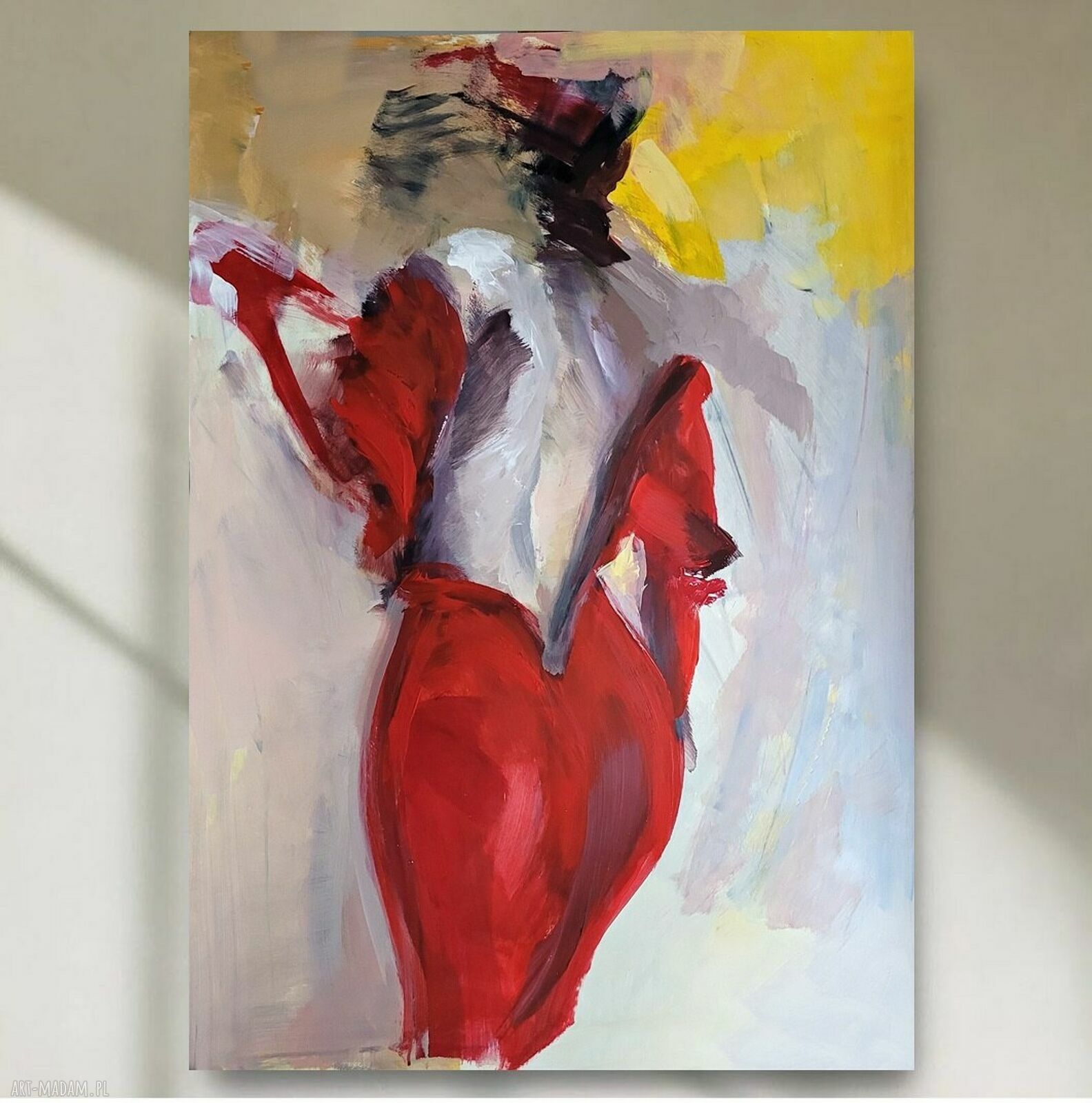 Red Dress - autorska inkografia kobiety w czerwonej sukni 100x70 cm