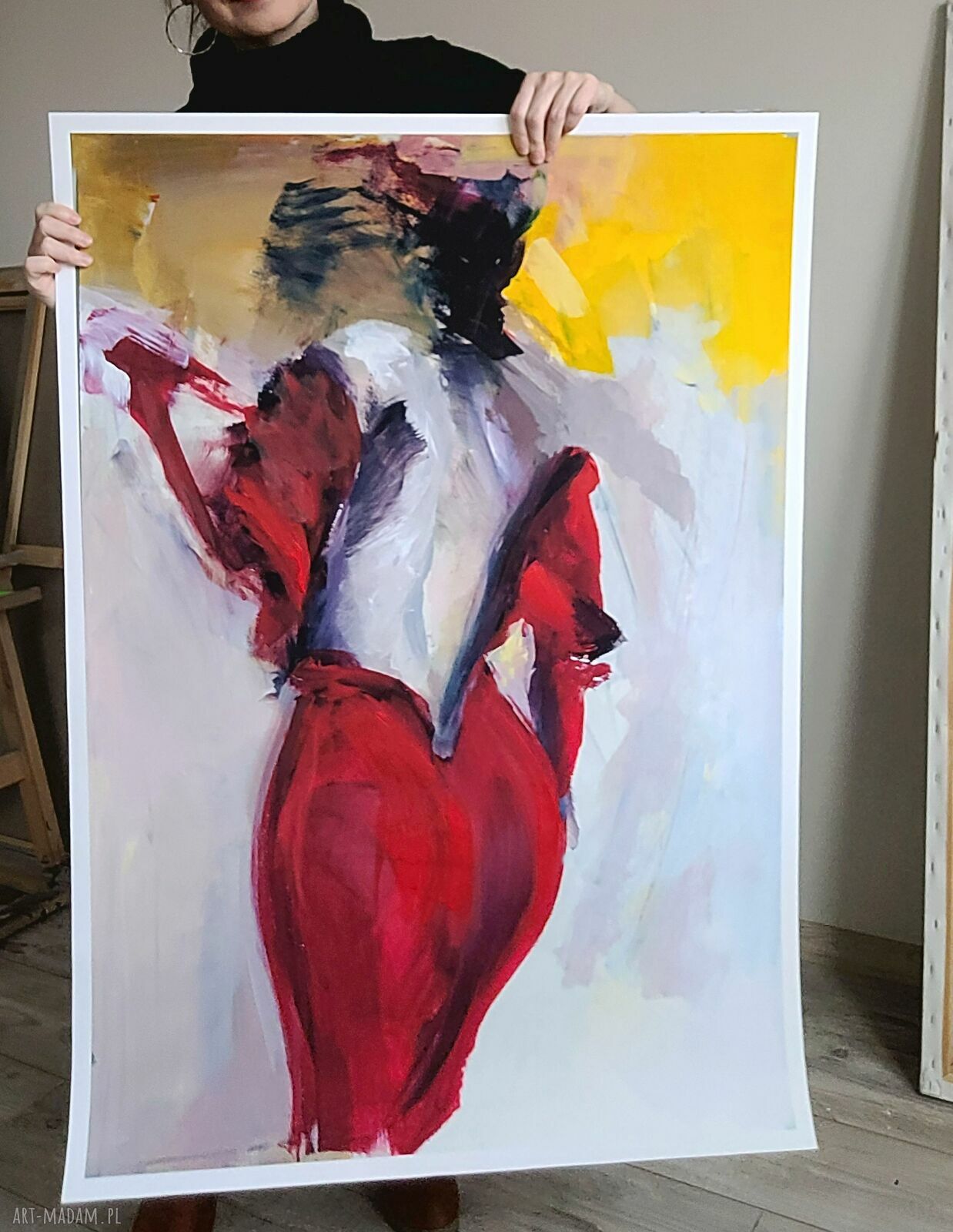 Red Dress - autorska inkografia kobiety w czerwonej sukni 100x70 cm