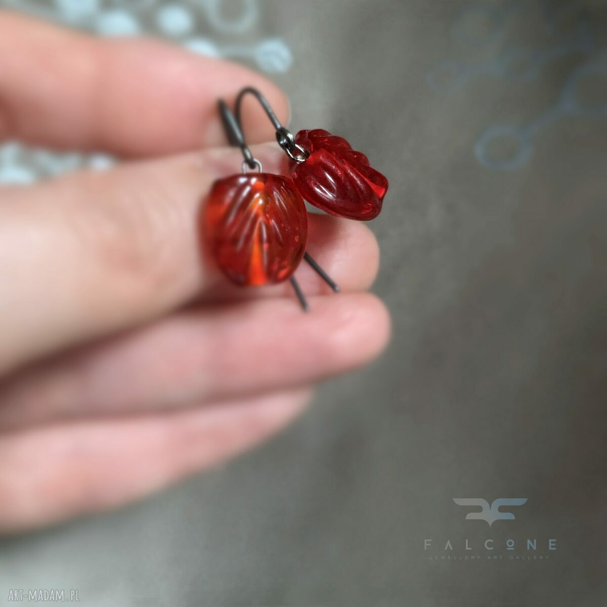 Kolczyki Red Glass - czerwone kwiaty ze szkła butelkowego i srebra 925