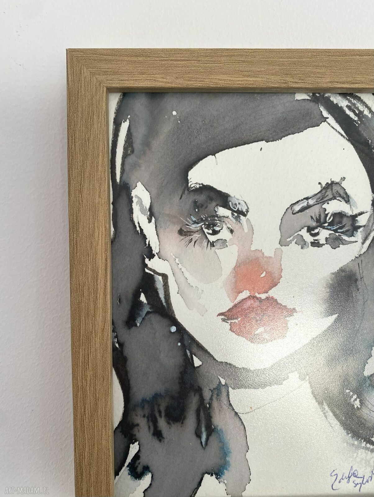 Red Lips - oryginalna akwarela w ramce 13x18 cm