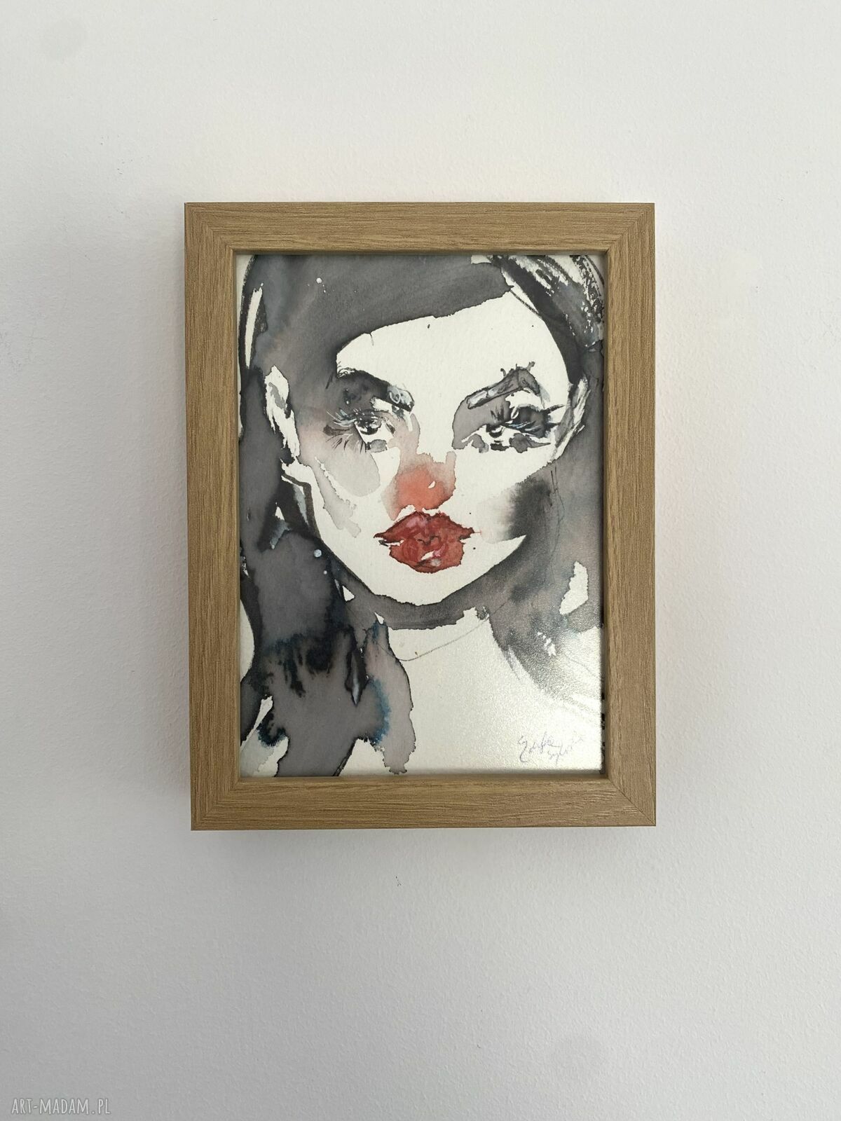 Red Lips - oryginalna akwarela w ramce 13x18 cm