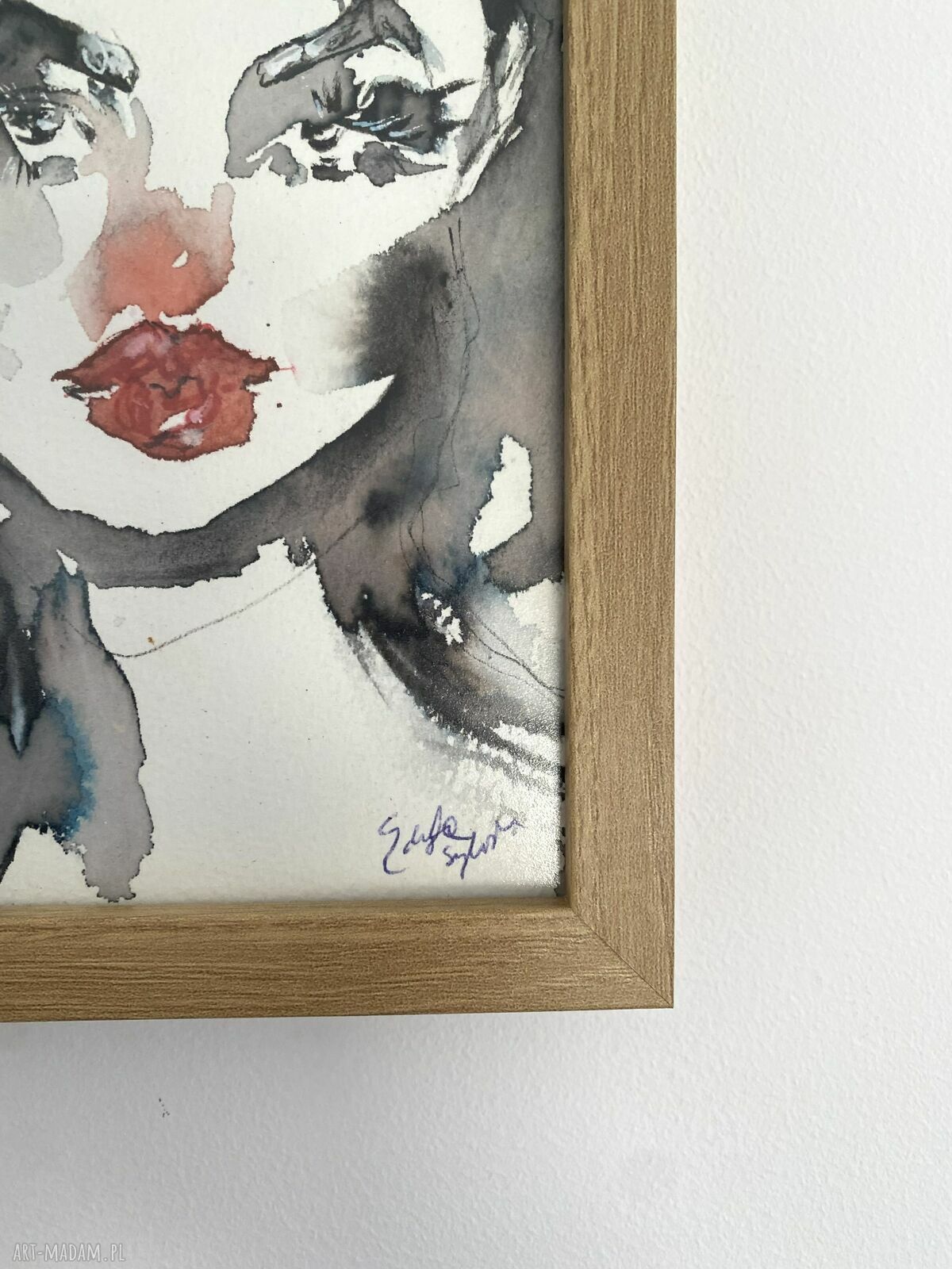 Red Lips - oryginalna akwarela w ramce 13x18 cm