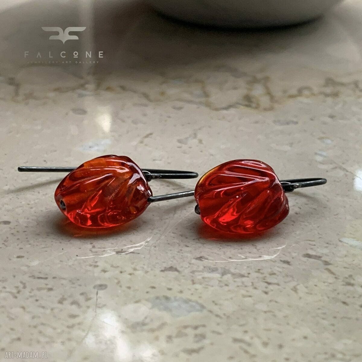 Kolczyki Red Glass - czerwone kwiaty ze szkła butelkowego i srebra 925