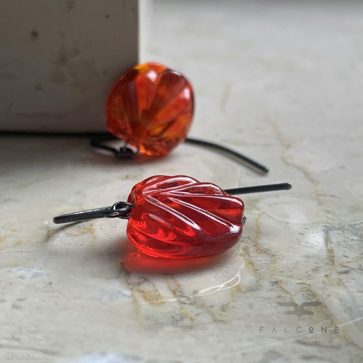 Kolczyki Red Glass - czerwone kwiaty ze szkła butelkowego i srebra 925