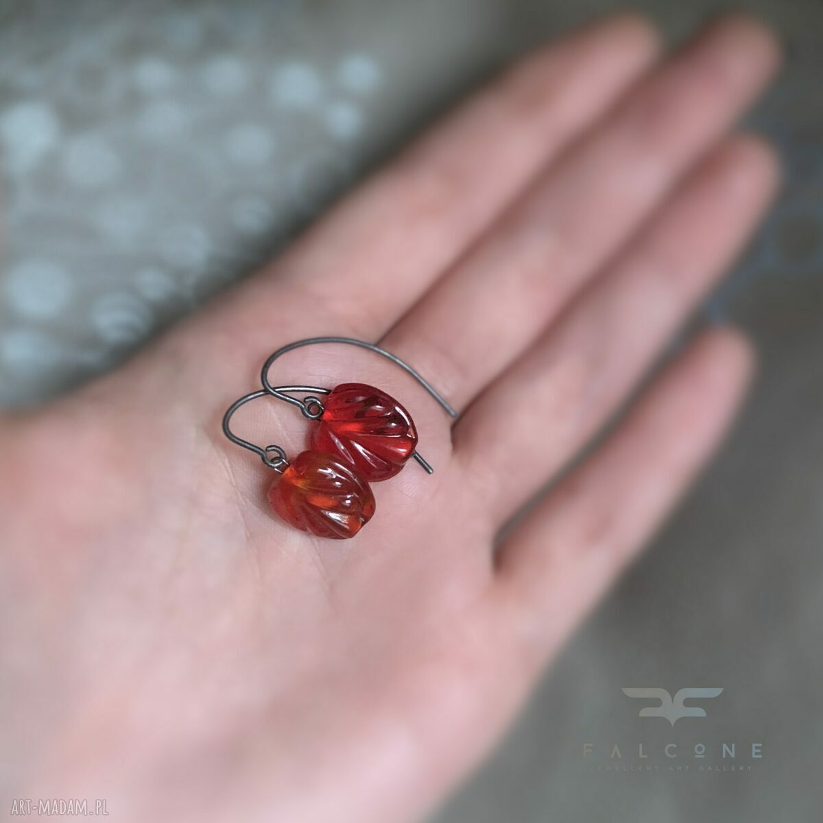 Kolczyki Red Glass - czerwone kwiaty ze szkła butelkowego i srebra 925