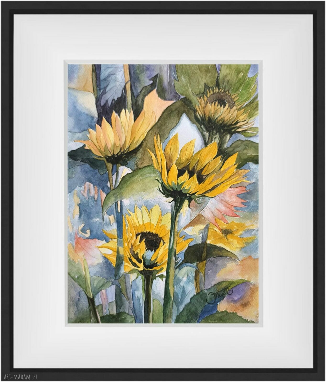 Słoneczne refleksy - akwarela 24x32 cm ze słonecznikami (oryginał)