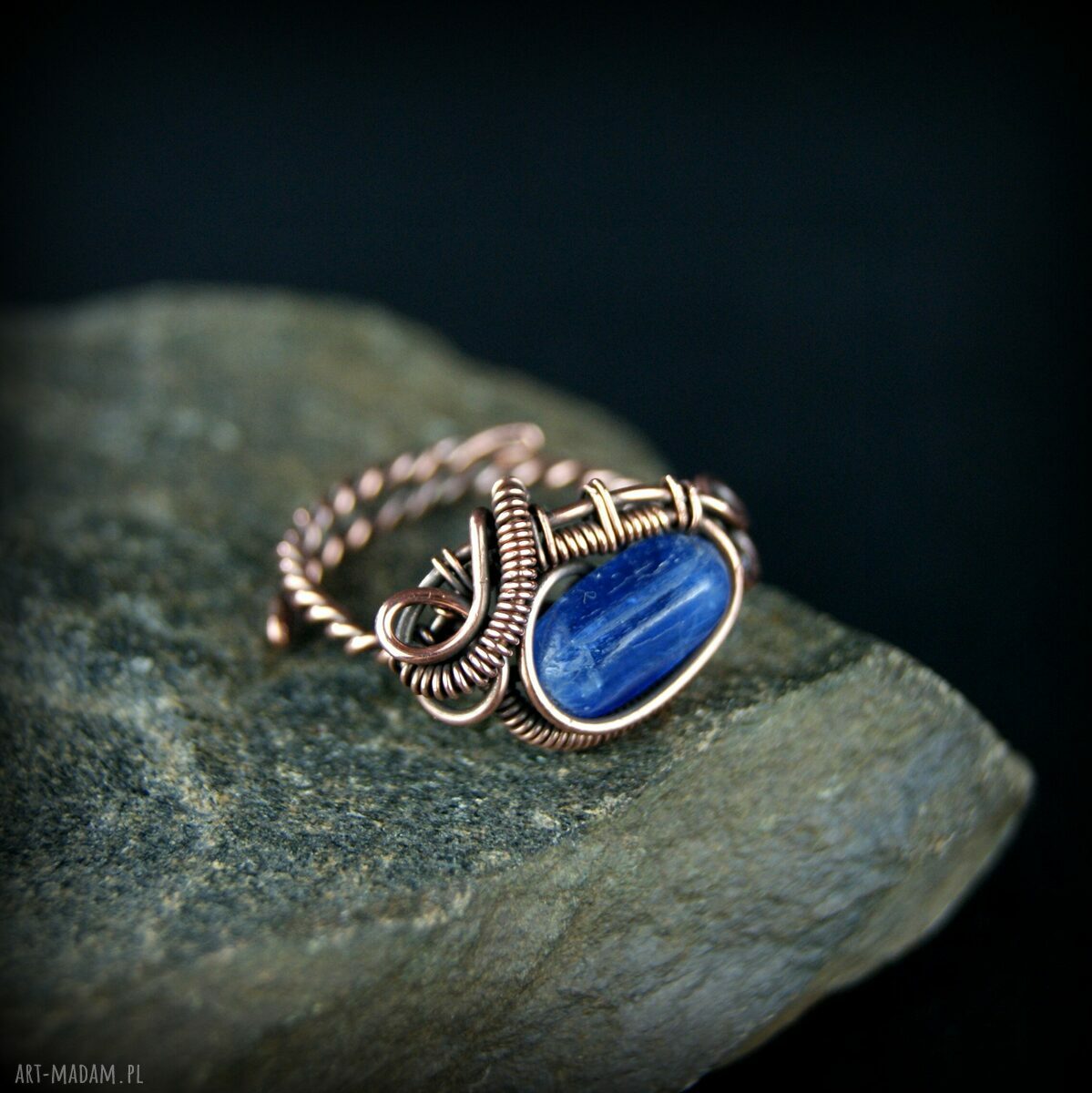 Kyanit regulowany pierścionek z miedzi - Blue Pearl Art