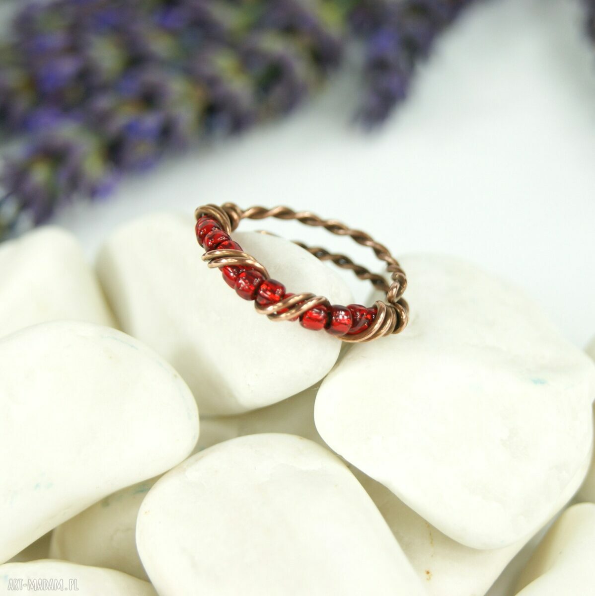 Regulowany pierścionek z Toho - ręcznie robiony wire wrapping