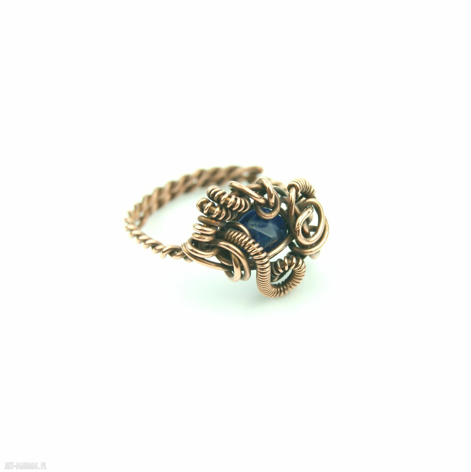 Sodalit regulowany pierścionek z miedzi - wire wrapping