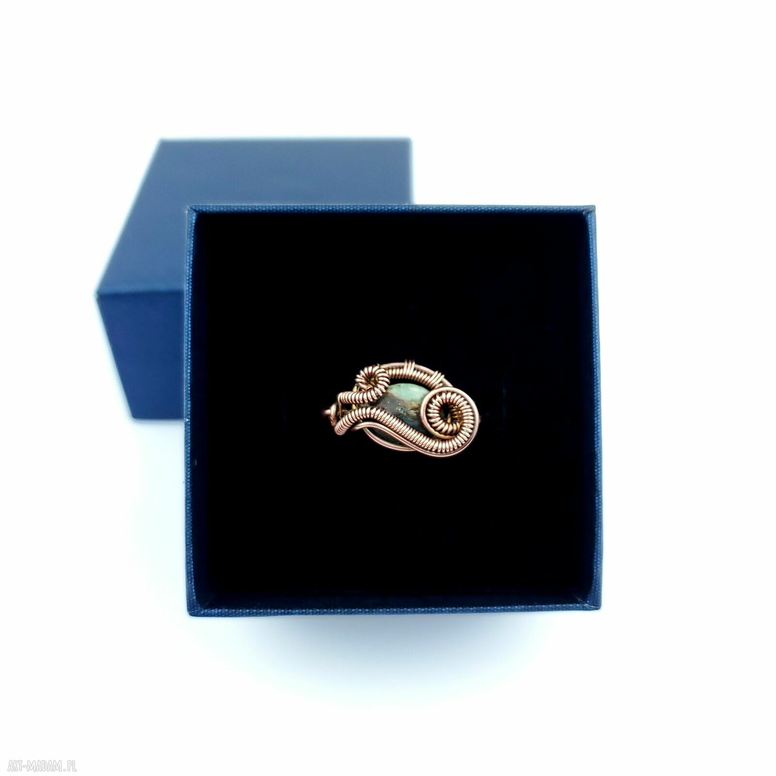 Szmaragd regulowany pierścionek z miedzi - wire wrapping