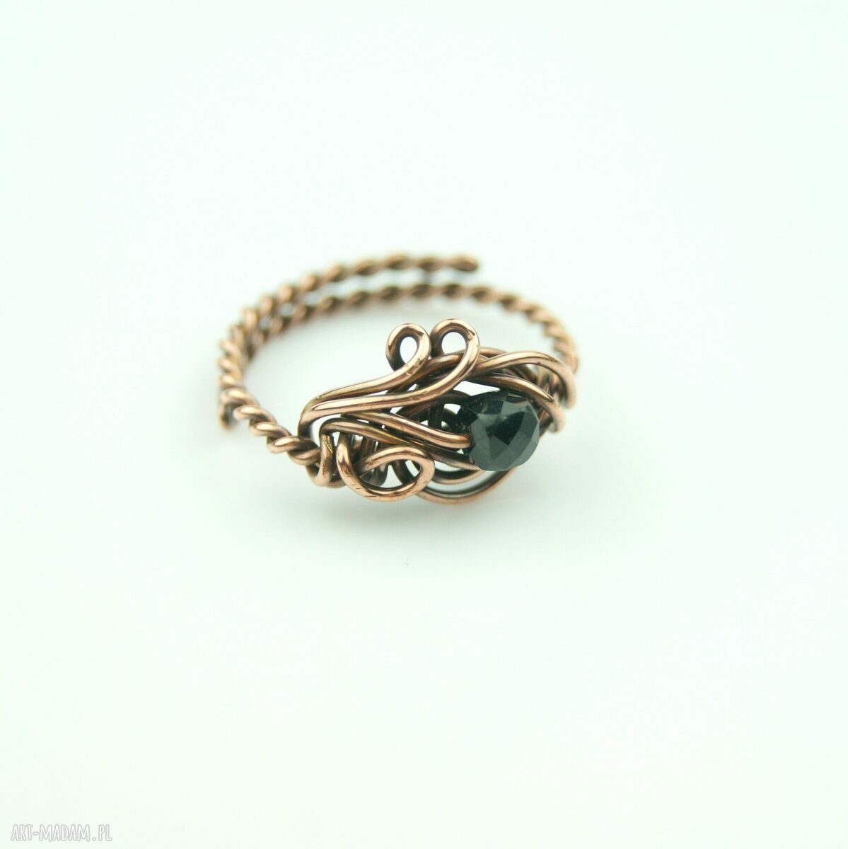 Turmalin - regulowany pierścionek z miedzi w technice wire wrapping