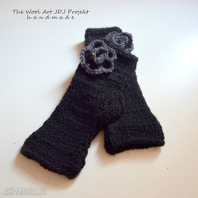 Mitenki rękawiczki czarne prezent wykonane mieszanki wełny