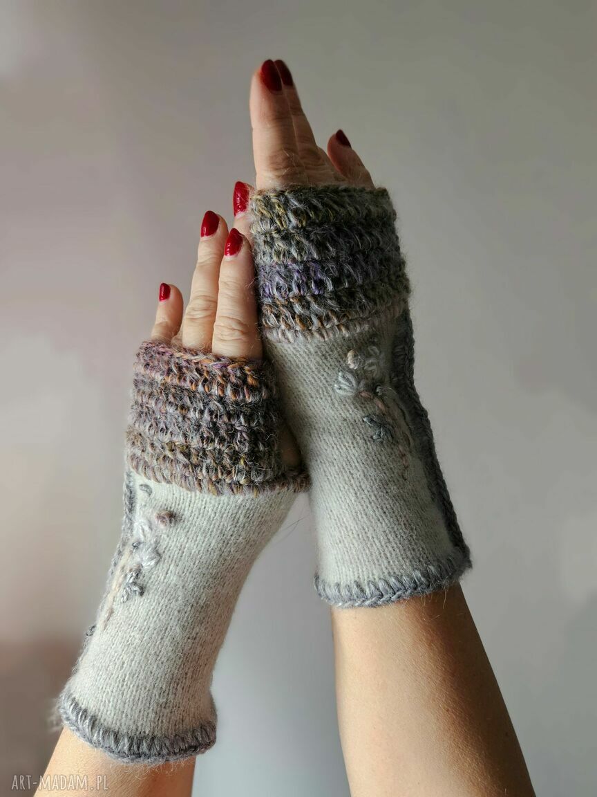 Rękawiczki mitenki wełniane oryginalne prezenty prezent filcowane