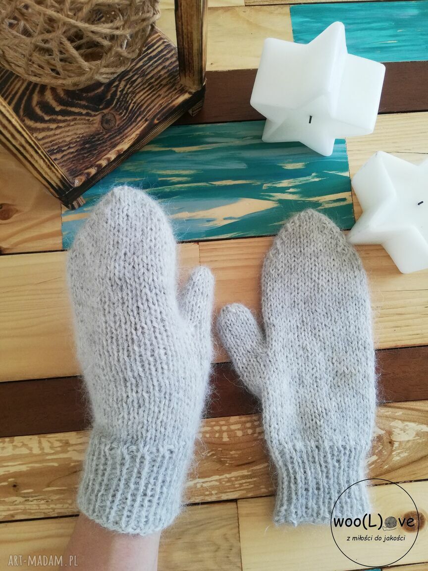 rękawiczki: rękawiczki MOHERKI jasny szary ręcznie wykonane