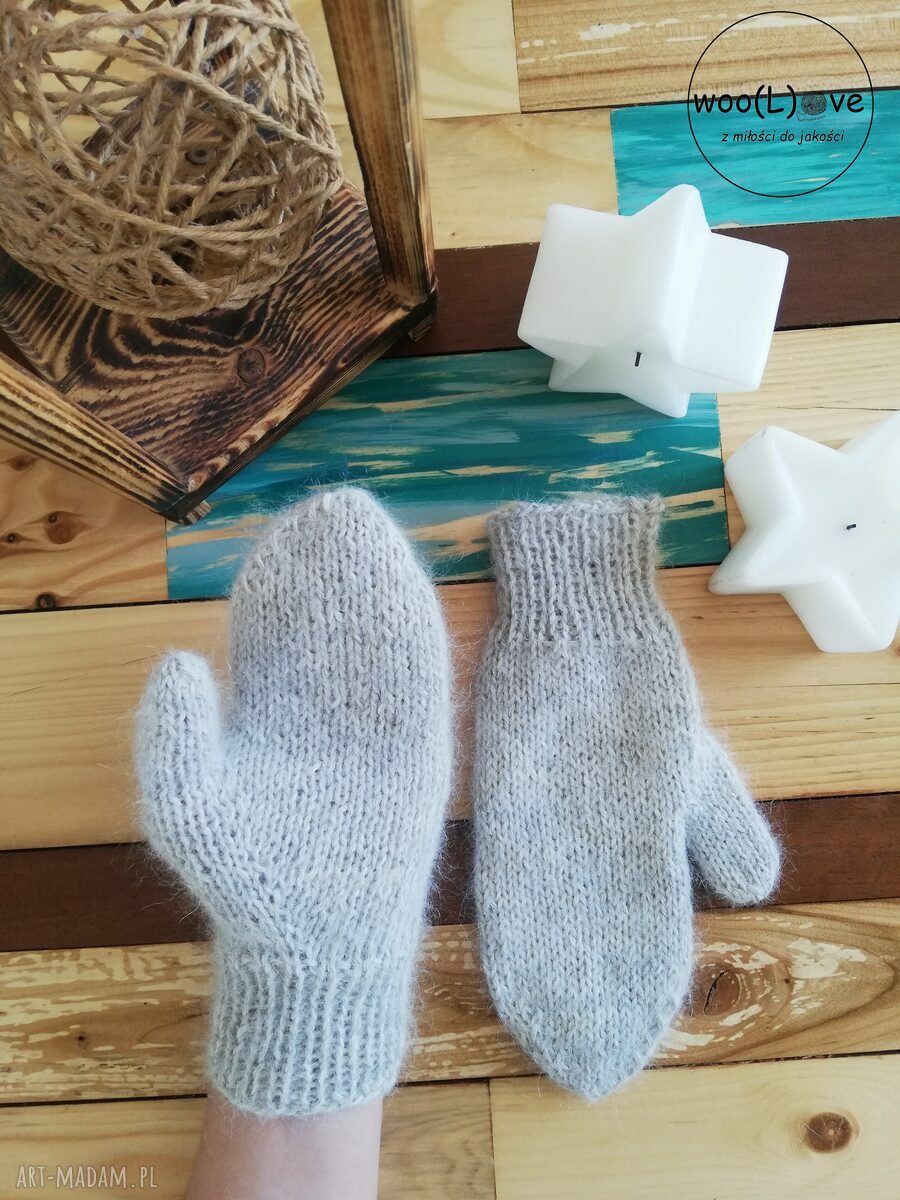 rękawiczki: rękawiczki MOHERKI jasny szary ręcznie wykonane