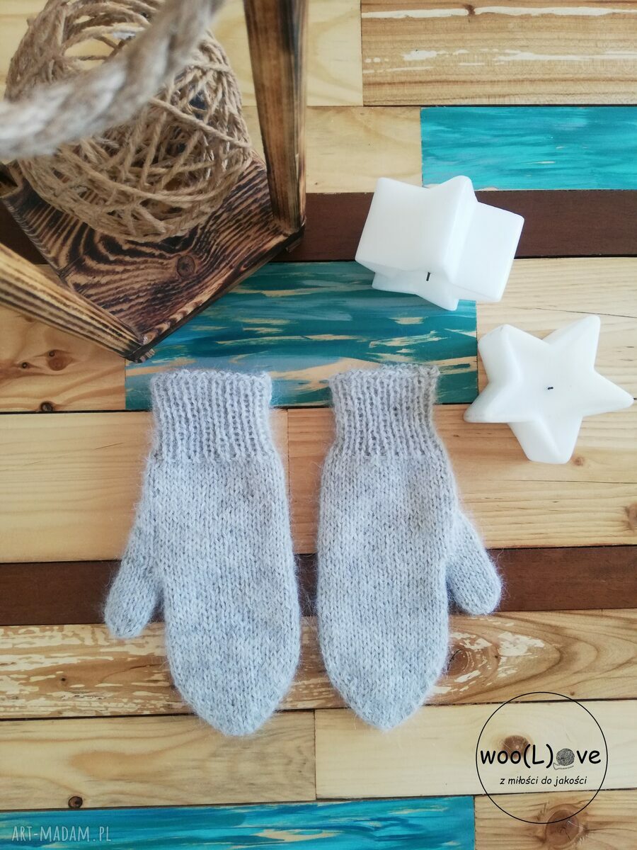 rękawiczki: rękawiczki MOHERKI jasny szary ręcznie wykonane