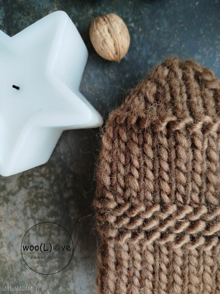 rękawiczki: rękawiczki wełniane ŚNIEŻYNKI toffi Ręcznie zrobione