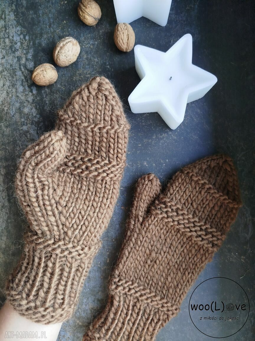 rękawiczki: rękawiczki wełniane ŚNIEŻYNKI toffi Ręcznie zrobione