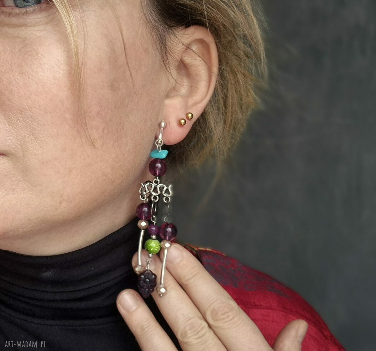 Boho klipsy handmade z chwostami - pojedynczy egzemplarz (lekkie i kolorowe)