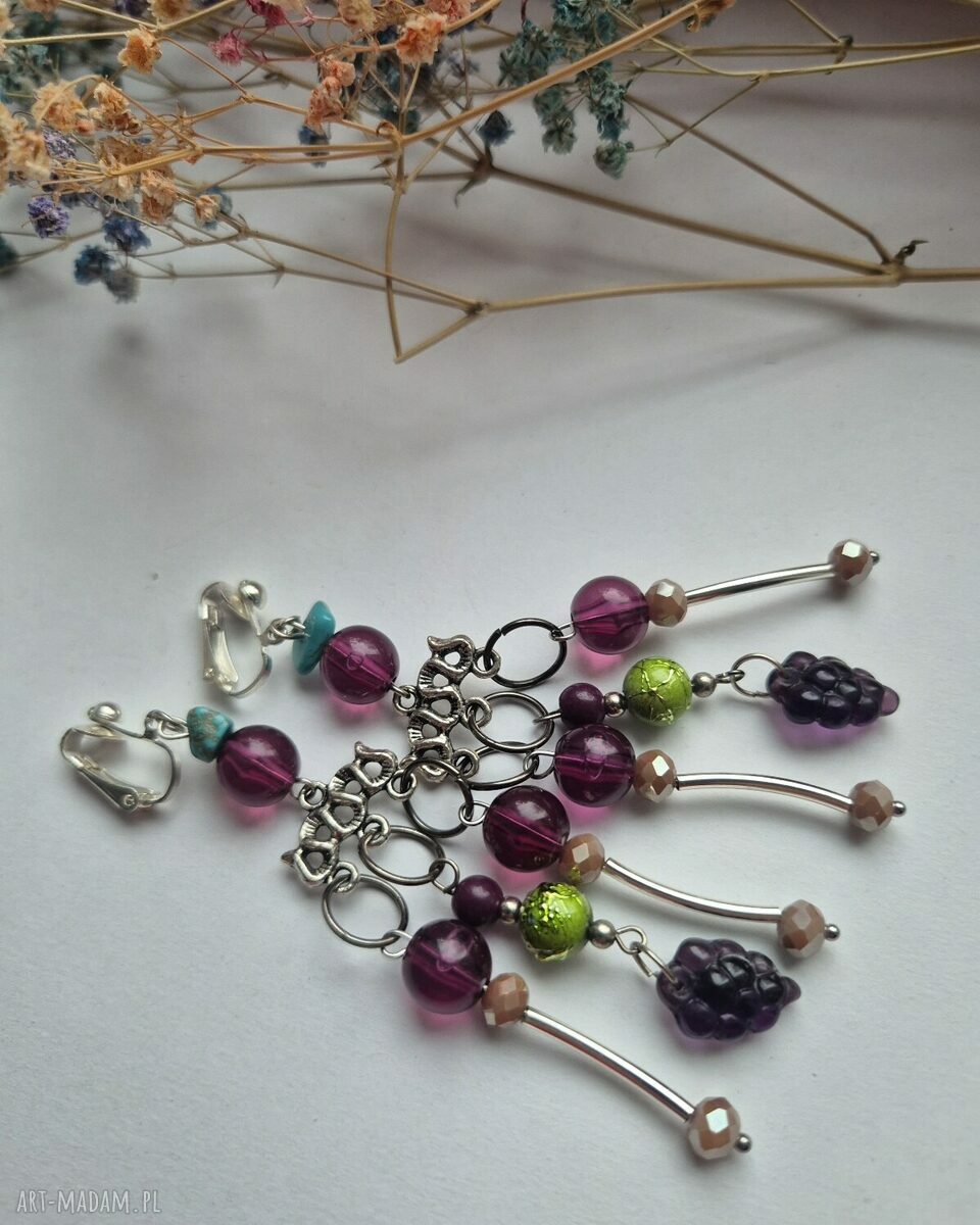Boho klipsy handmade z chwostami - pojedynczy egzemplarz (lekkie i kolorowe)