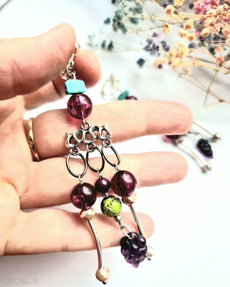 Boho klipsy handmade z chwostami - pojedynczy egzemplarz (lekkie i kolorowe)