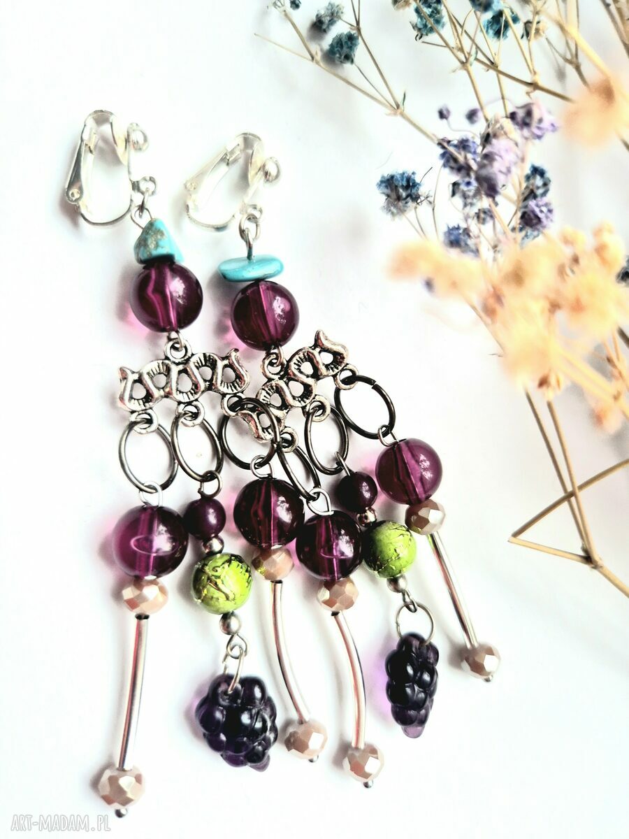 Boho klipsy handmade z chwostami - pojedynczy egzemplarz (lekkie i kolorowe)