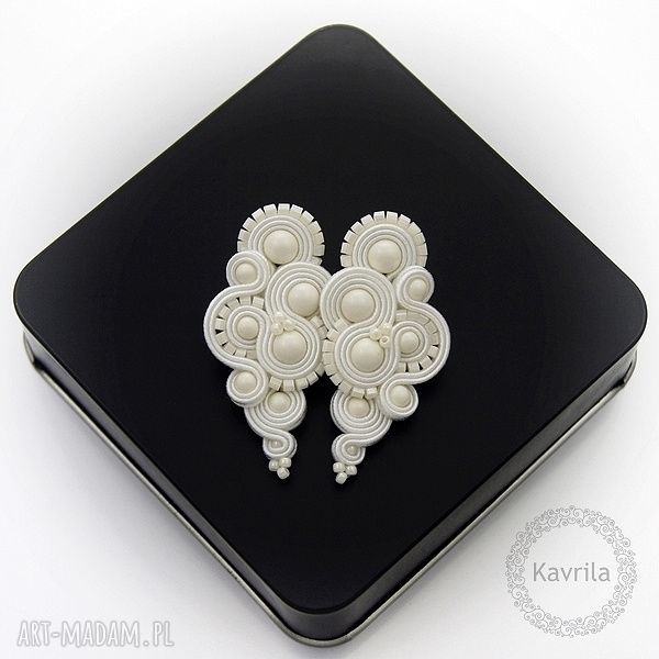 Kolczyki ślubne lispiro milky soutache sutasz stylowe kobiecie