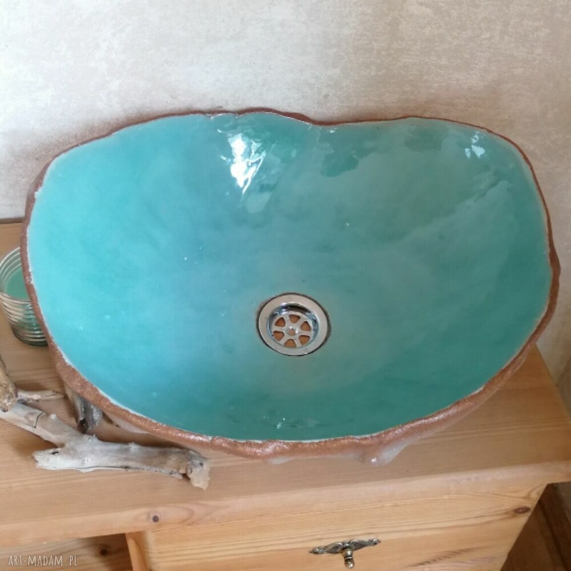 Turkusowa nablatowa umywalka ceramiczna Ljuska - rękodzieło