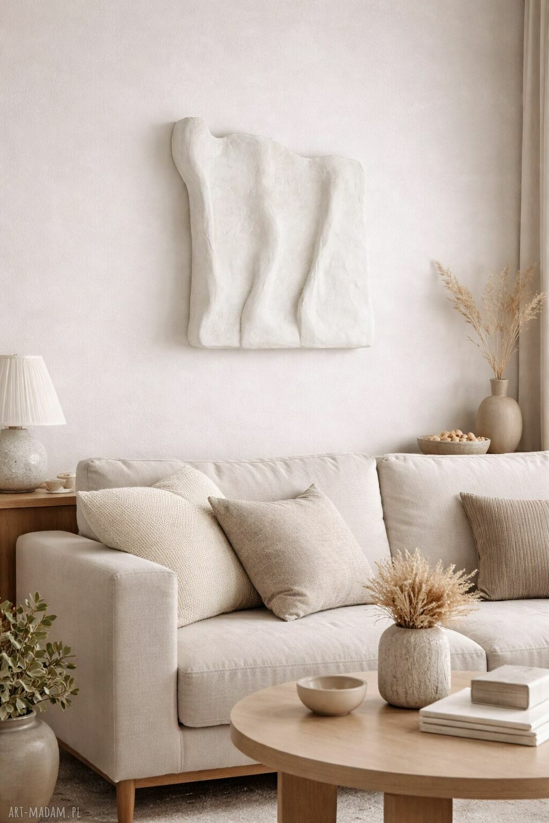 Biały relief 3D - minimalistyczna płaskorzeźba w ciepłej bieli