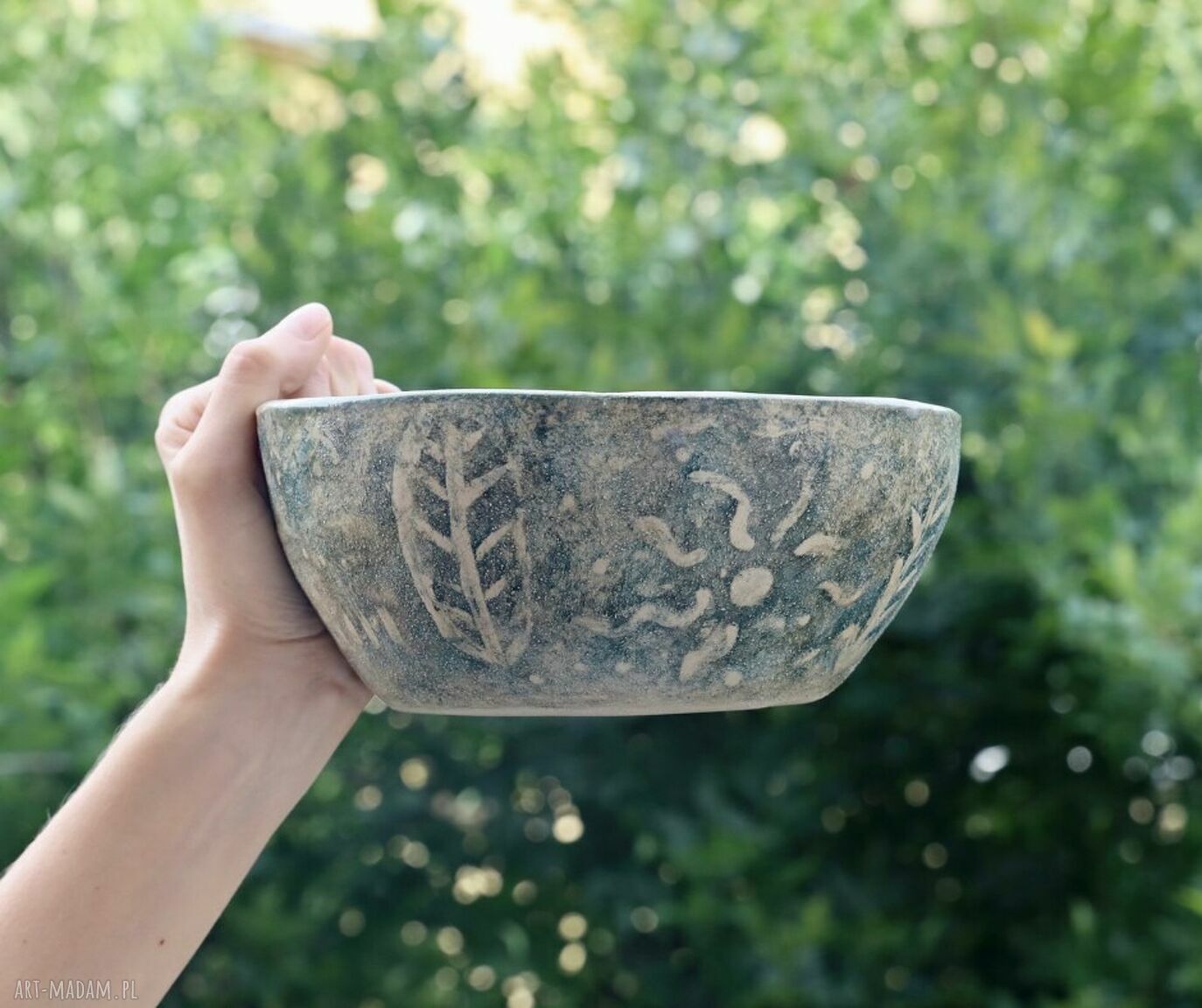 Zielona misa handmade Midrib z reliefowymi malowidłami