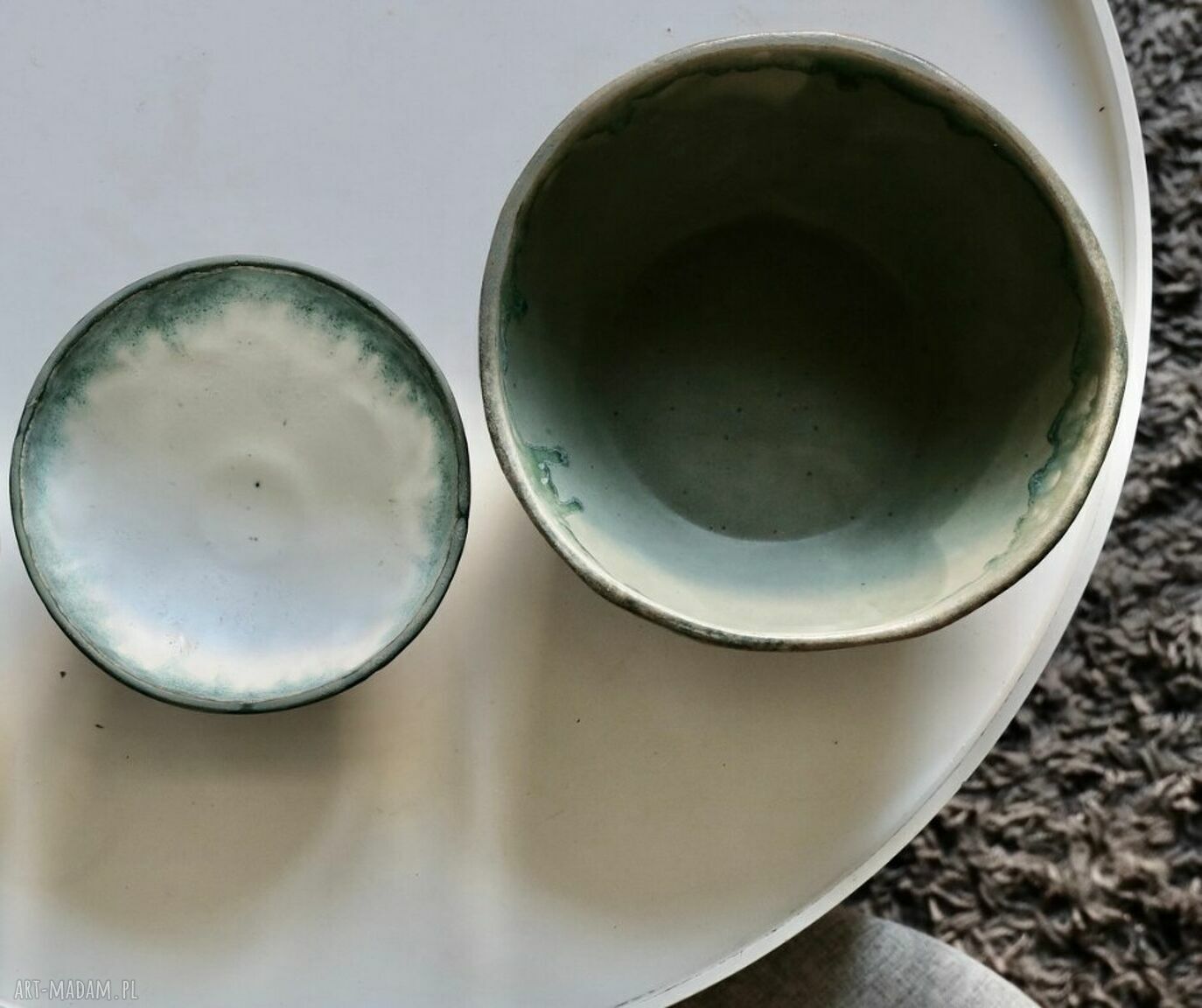 Zielona misa handmade Midrib z reliefowymi malowidłami