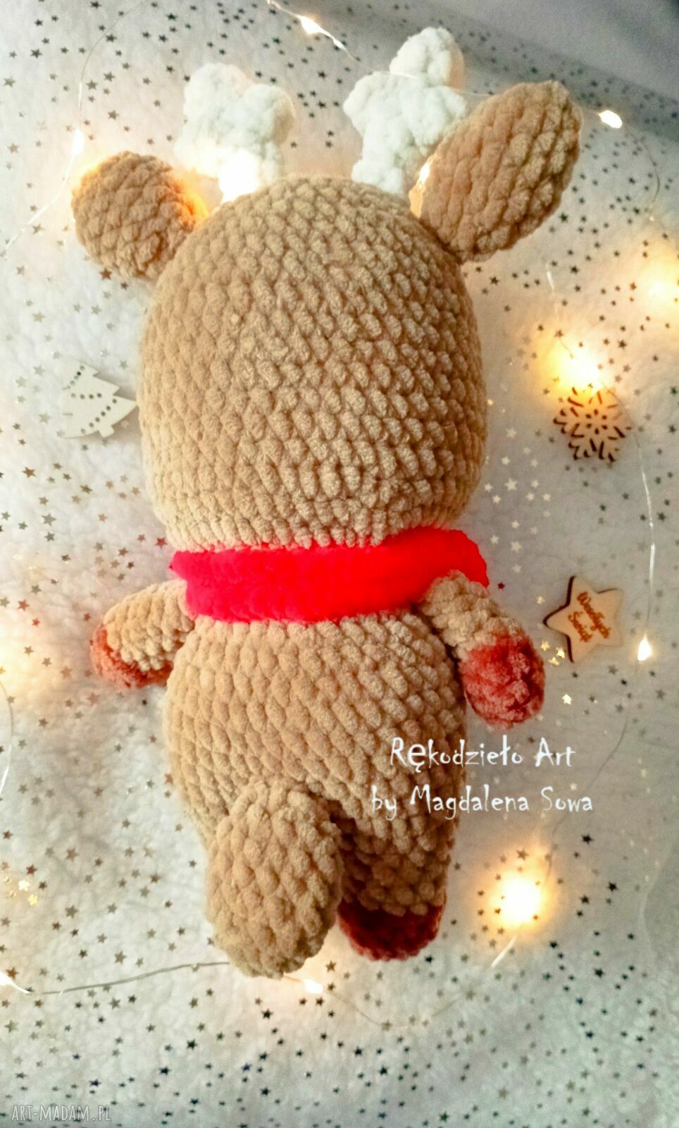 Świąteczny renifer na szydełku - maskotka dla dziecka (handmade)