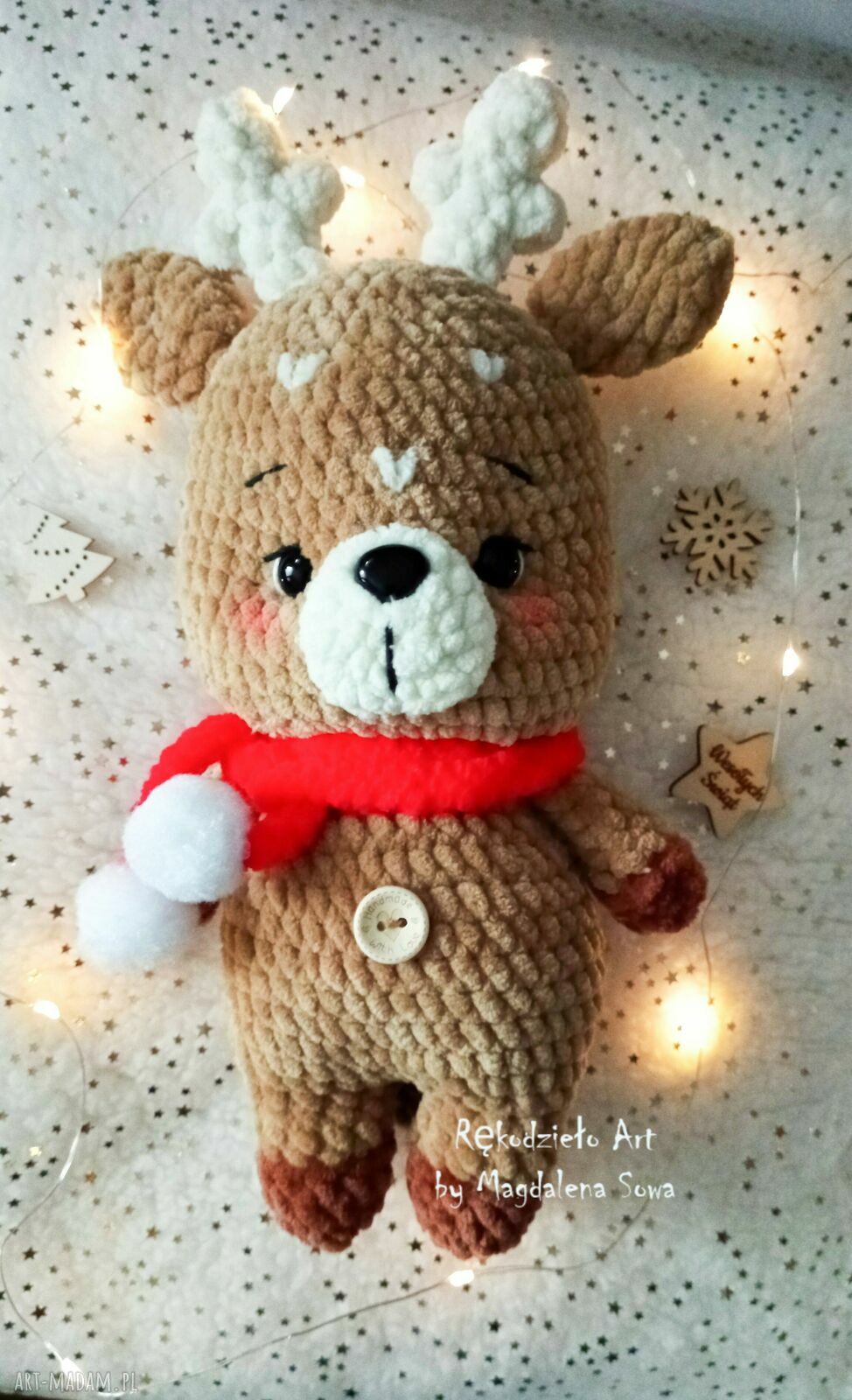Świąteczny renifer na szydełku - maskotka dla dziecka (handmade)