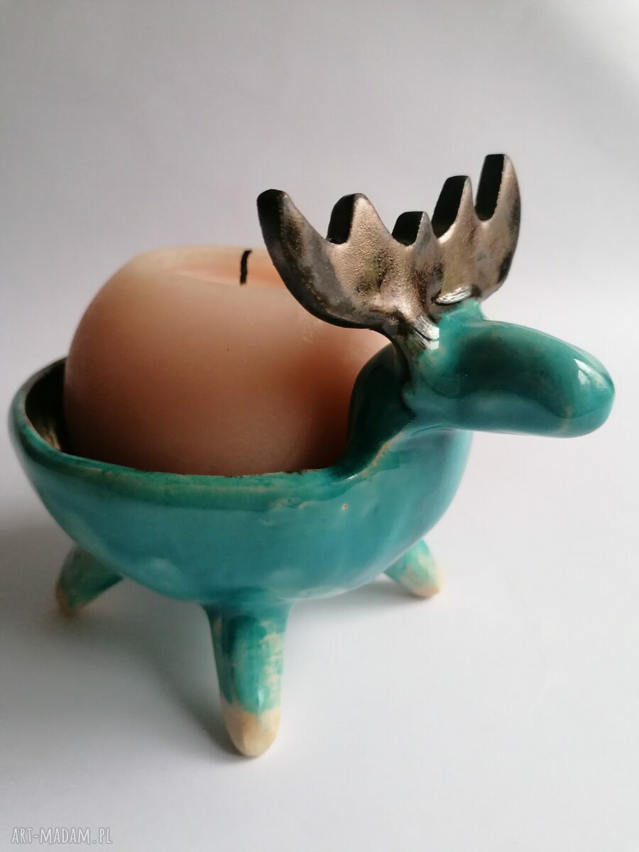Reniferkowa miseczka Albert - turkusowo-złota ceramika handmade