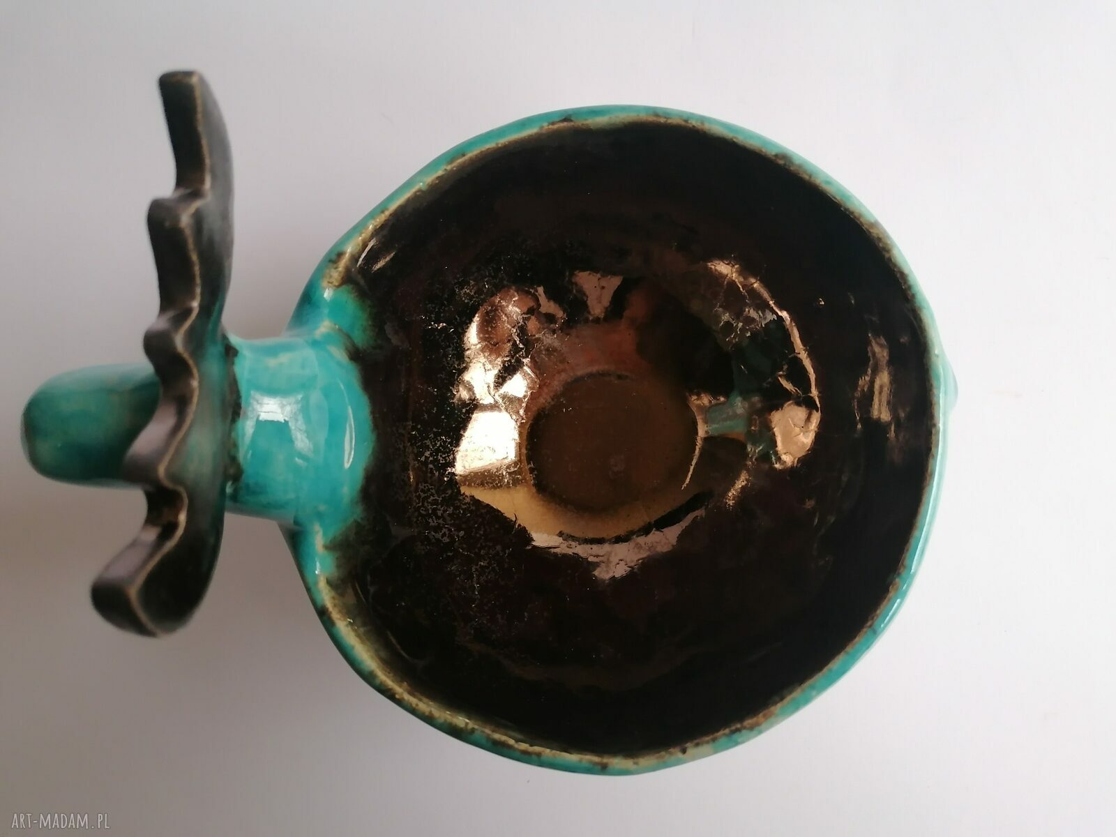 Reniferkowa miseczka Albert - turkusowo-złota ceramika handmade