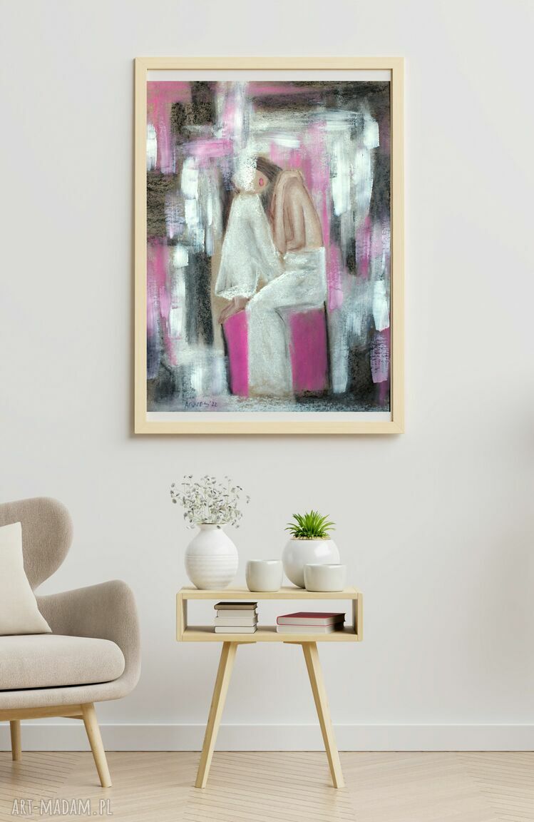 Reprodukcja obrazu abstrakcyjnego w różu - kobieta 30x40 do sypialni