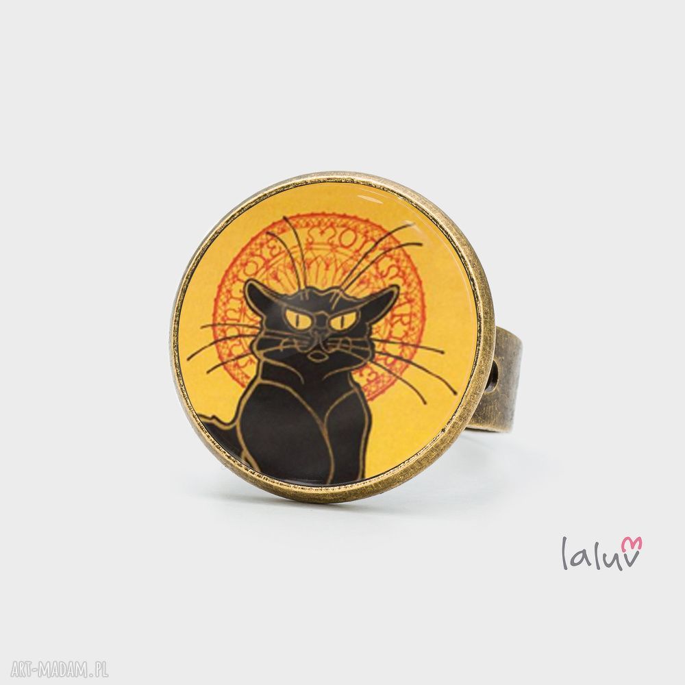 Pierścionek Le Chat Noir - kot Alfons Mucha, ręcznie robiony i regulowany