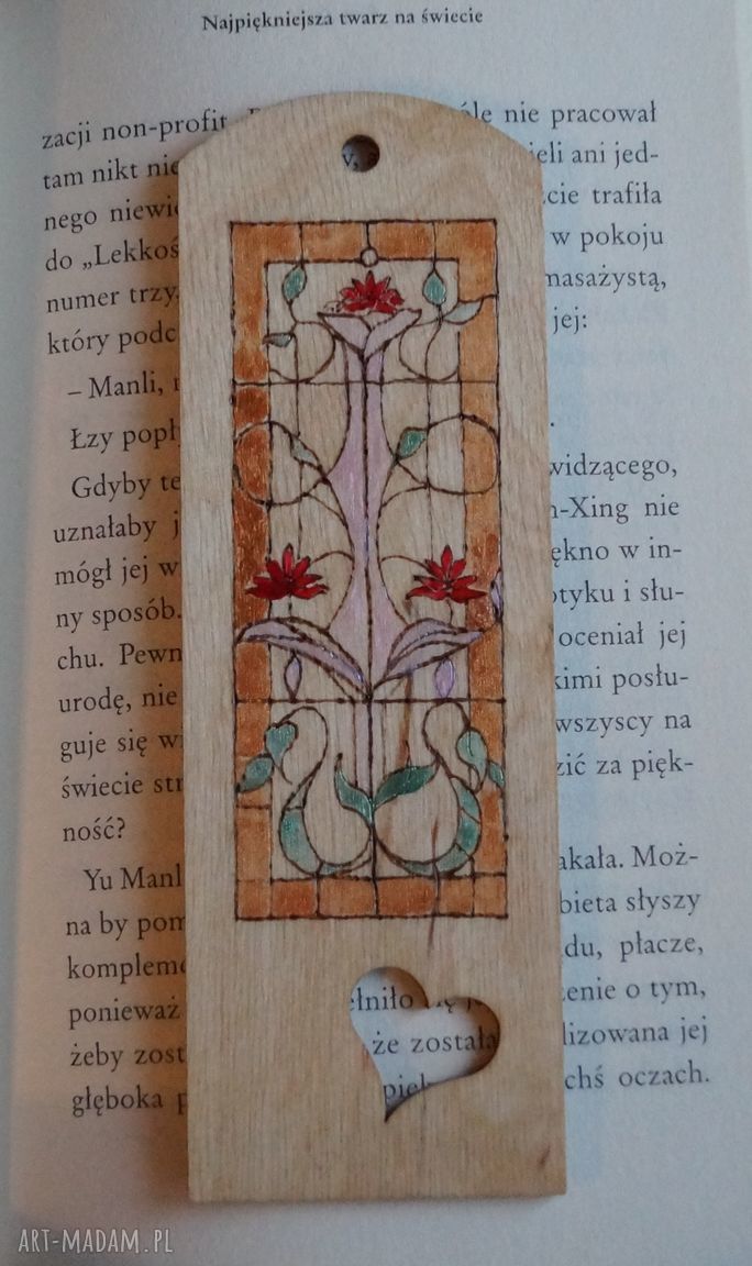 Jesienna secesja drewniana zakładka ręcznie wypalana gaiman retro