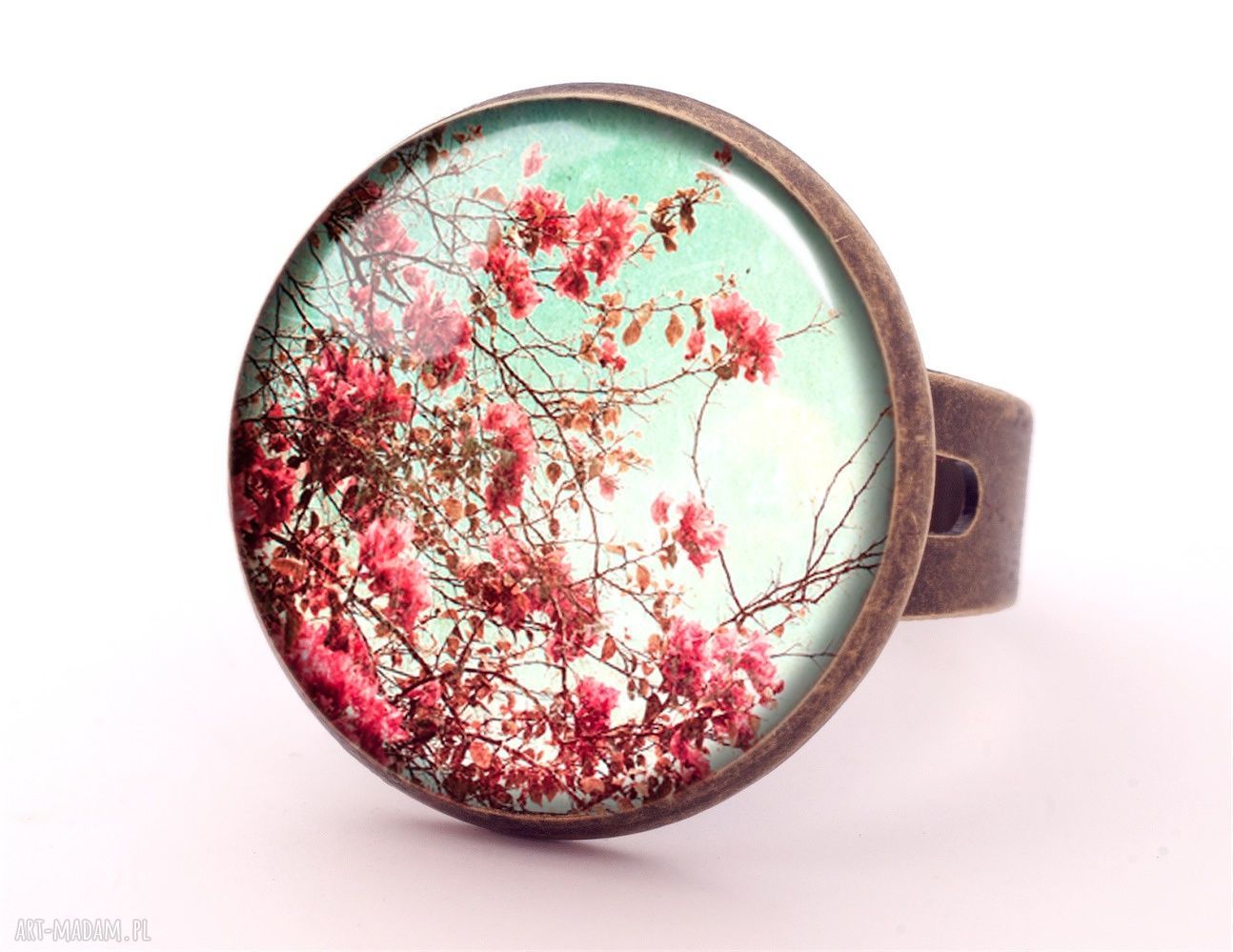 Retro kwiaty pierścionek regulowany prezent vintage ręcznie