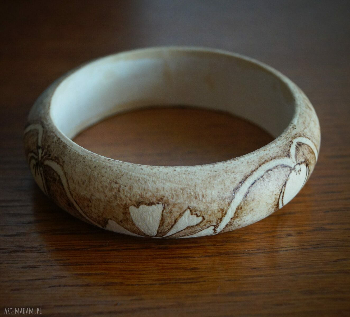 bransoletki: Kwietne Zawijańce drewniana bransoleta wypalana Ręcznie wykonane